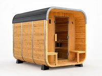 Lennon 4-6 Person Traditional Cedar Outdoor Cube Sauna with Porch, Electric Sauna Heater, Sauna Rocks, Dry Heat, Steam Sauna, LED Lights, Wi-Fi Control, Sauna Accessories