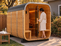 Lennon 4-6 Person Traditional Cedar Outdoor Cube Sauna with Porch, Electric Sauna Heater, Sauna Rocks, Dry Heat, Steam Sauna, LED Lights, Wi-Fi Control, Sauna Accessories — product view 2