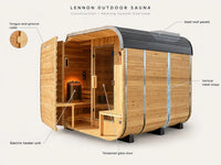 Lennon 4-6 Person Traditional Cedar Outdoor Cube Sauna with Porch, Electric Sauna Heater, Sauna Rocks, Dry Heat, Steam Sauna, LED Lights, Wi-Fi Control, Sauna Accessories — product view 3