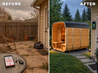 Lennon 4-6 Person Traditional Cedar Outdoor Cube Sauna with Porch, Electric Sauna Heater, Sauna Rocks, Dry Heat, Steam Sauna, LED Lights, Wi-Fi Control, Sauna Accessories — product view 4