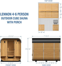 Lennon 4-6 Person Traditional Cedar Outdoor Cube Sauna with Porch, Electric Sauna Heater, Sauna Rocks, Dry Heat, Steam Sauna, LED Lights, Wi-Fi Control, Sauna Accessories — product view 6