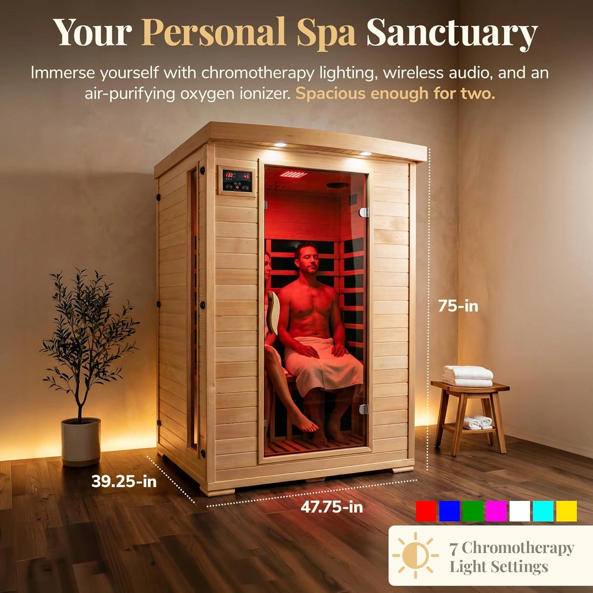 Coronado 2-Person Hemlock Deluxe Infrared Sauna for Home Use — product view 3