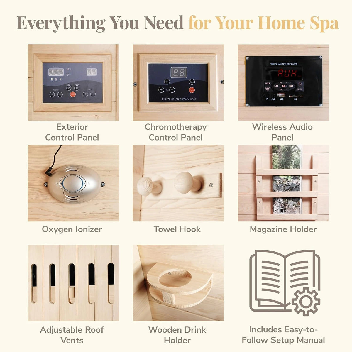 Coronado 2-Person Hemlock Deluxe Infrared Sauna for Home Use — product view 6