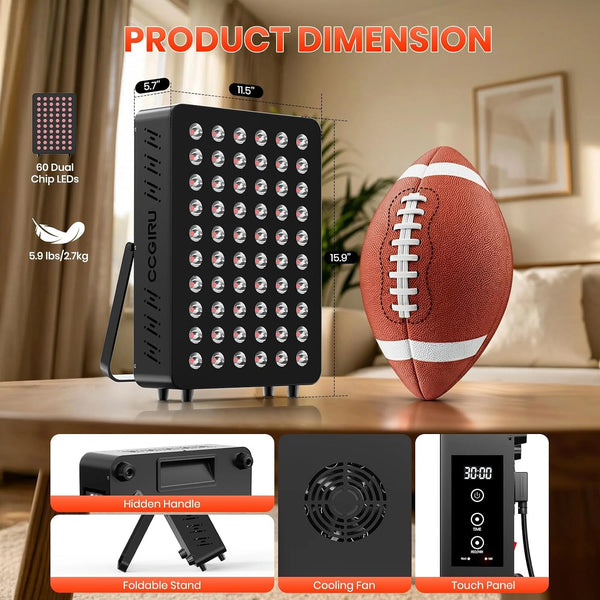 Red Light Therapy Panel – 660nm & 850nm, 60 Dual-Chip LEDs