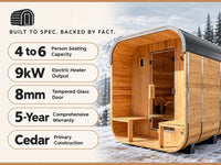 Lennon 4-6 Person Traditional Cedar Outdoor Cube Sauna with Porch, Electric Sauna Heater, Sauna Rocks, Dry Heat, Steam Sauna, LED Lights, Wi-Fi Control, Sauna Accessories — Results & Stats